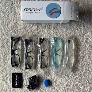 Women's Designer Glasses x5. +1.0 Blue Light Filter-Black, Tortoise, Blue, Clear